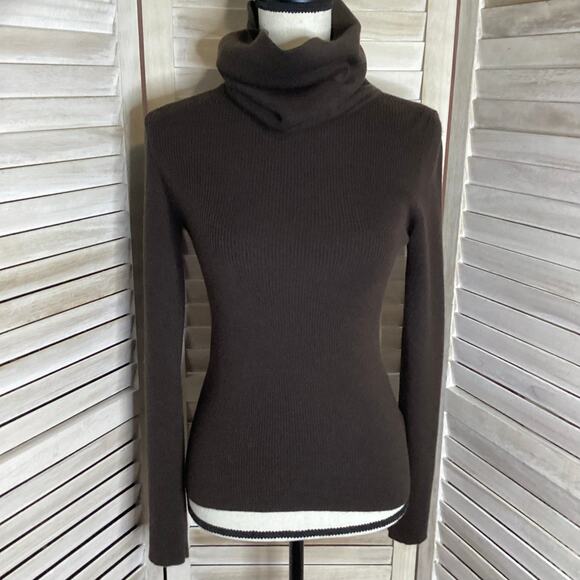Celine Phoebe Philo Era Brown Cashmere Ribbed Turtleneck Sweater L - Picture 1 of 9